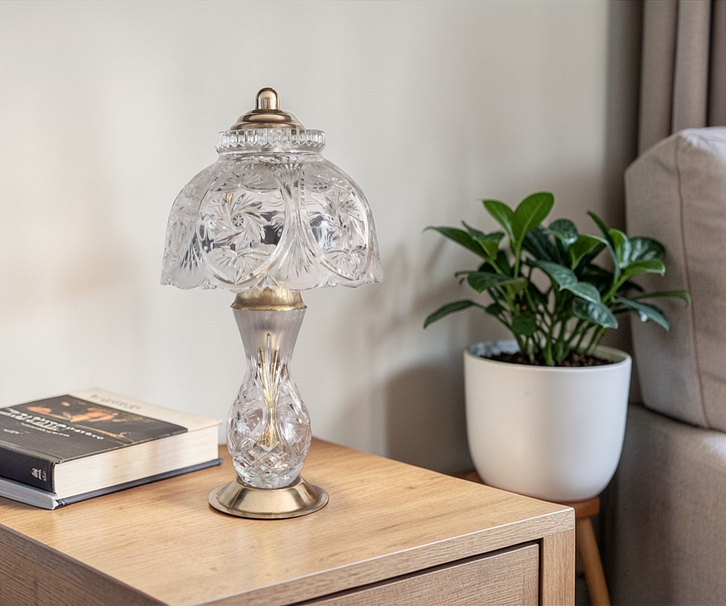 Pair of cut crystal and brass lamps - European production 1950