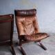 Siesta armchair by Ingmar Relling with ottoman — bentwood dark brown frame, cognac leather