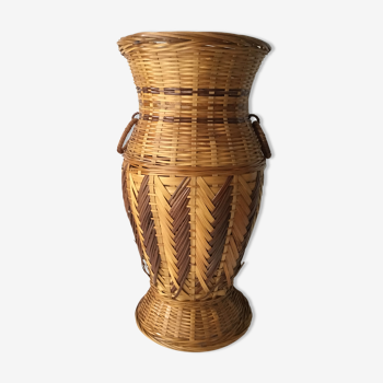 Bi-colored woven wicker vase