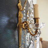 Pair of wall lamps two bronze lights with grapevines and crystal garlands – Louis XV style