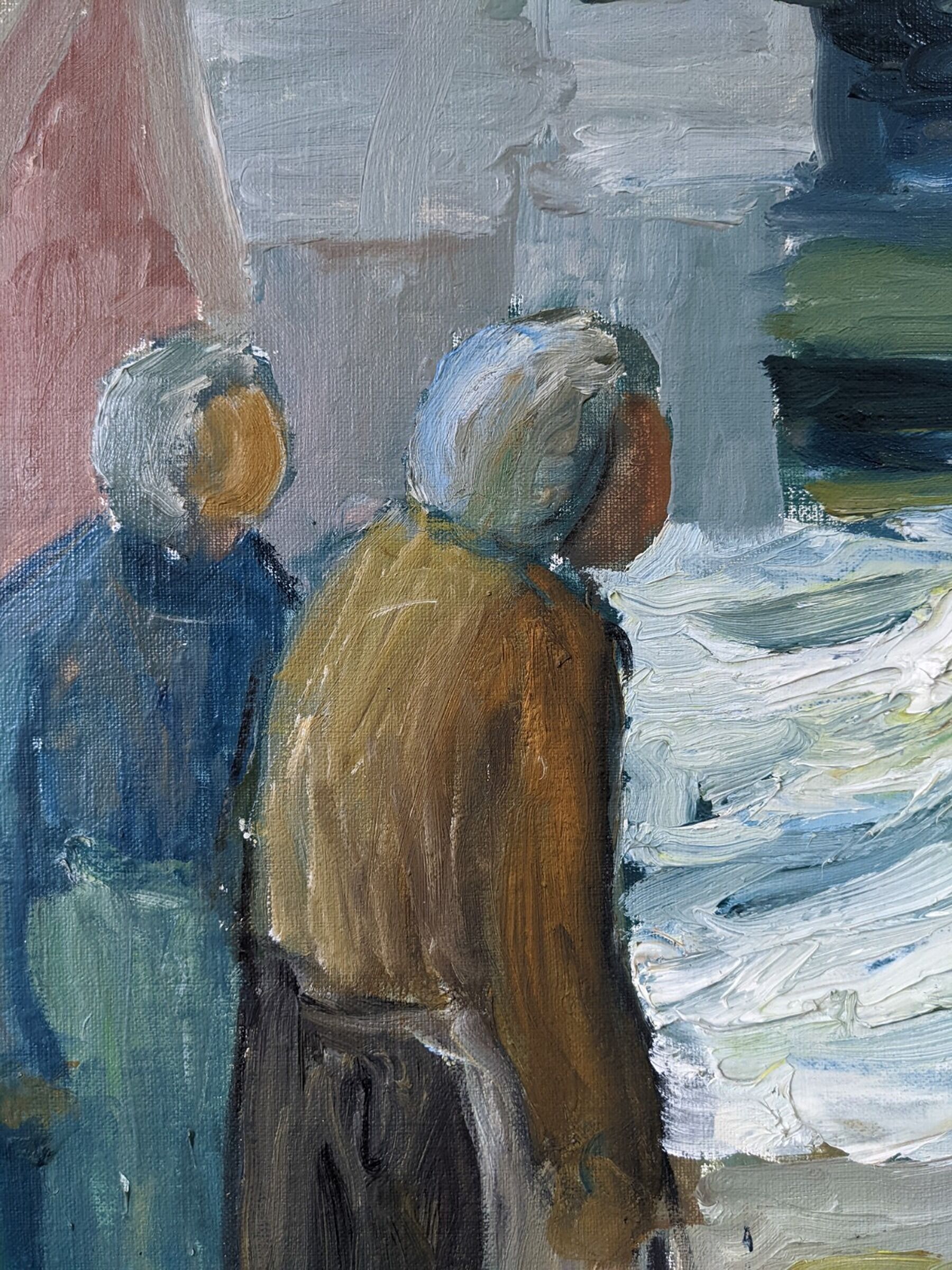 Mid-Century Modern Swedish "Watching the Storm" Vintage Expressive Seascape Oil Painting, Framed