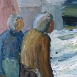 Mid-Century Modern Swedish "Watching the Storm" Vintage Expressive Seascape Oil Painting, Framed