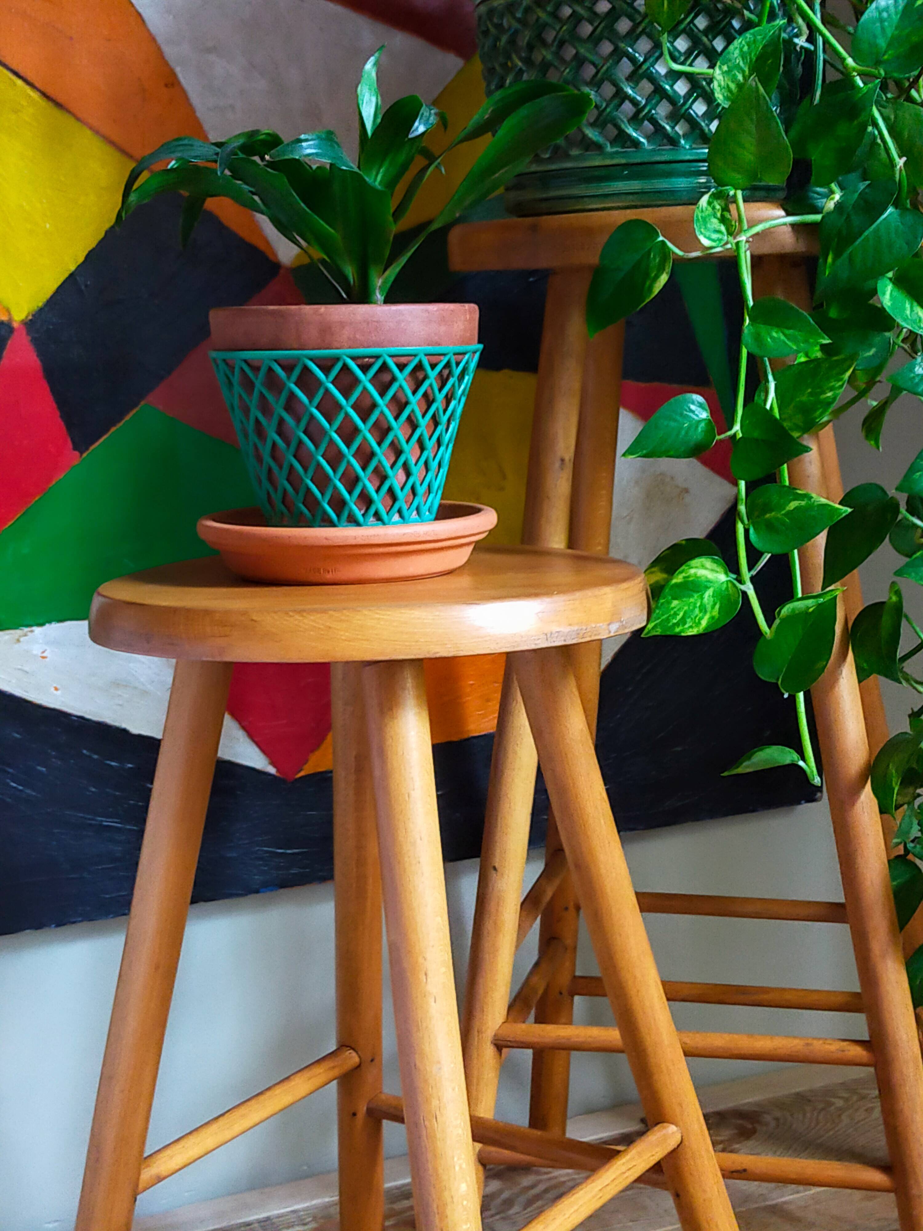 Vintage blond wooden stool