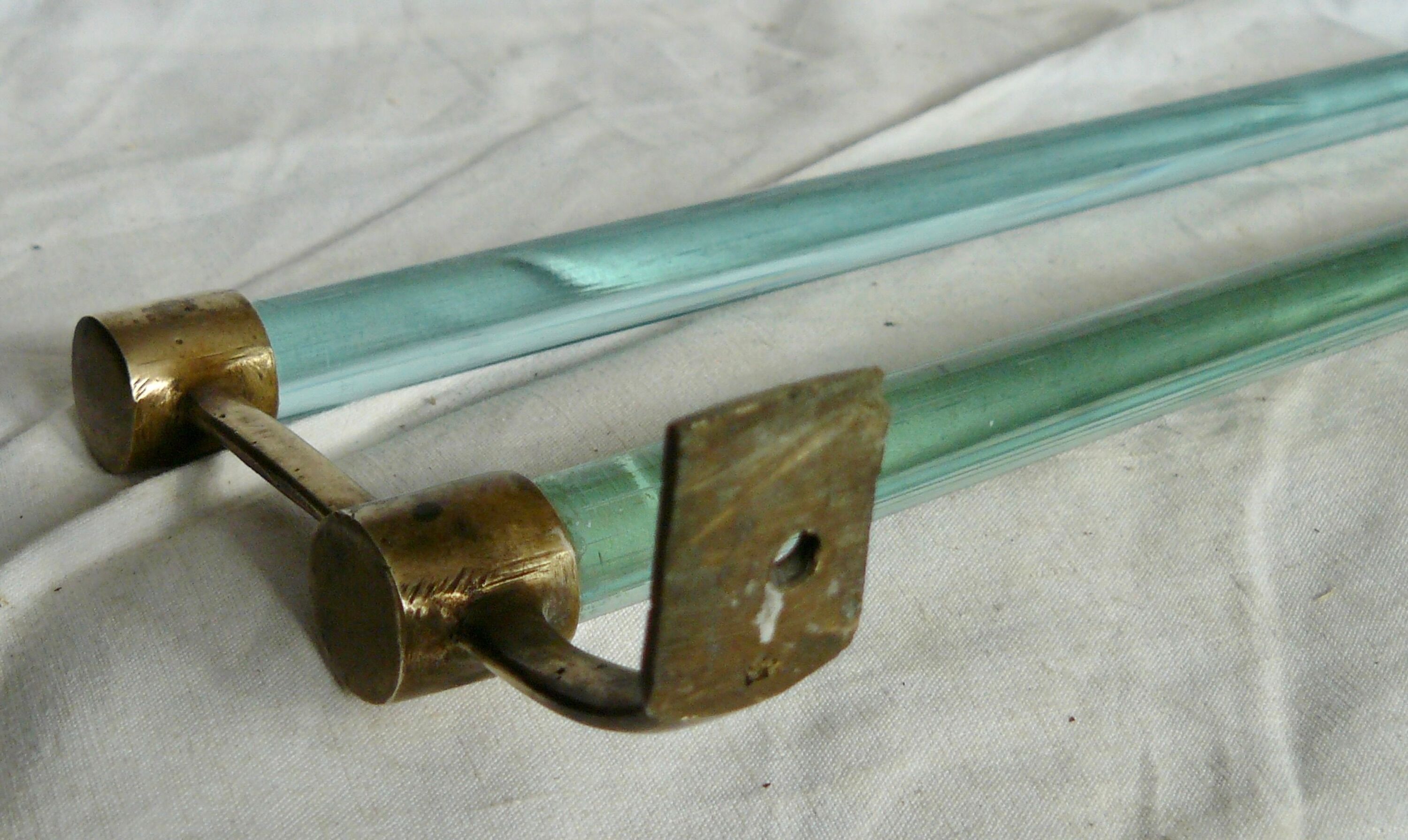 Art deco towel rack brass and glass