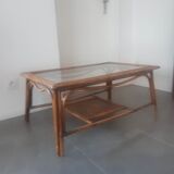Rattan and glass top coffee table