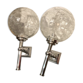 Pair of vintage wall lamps chrome metal and marbled glass