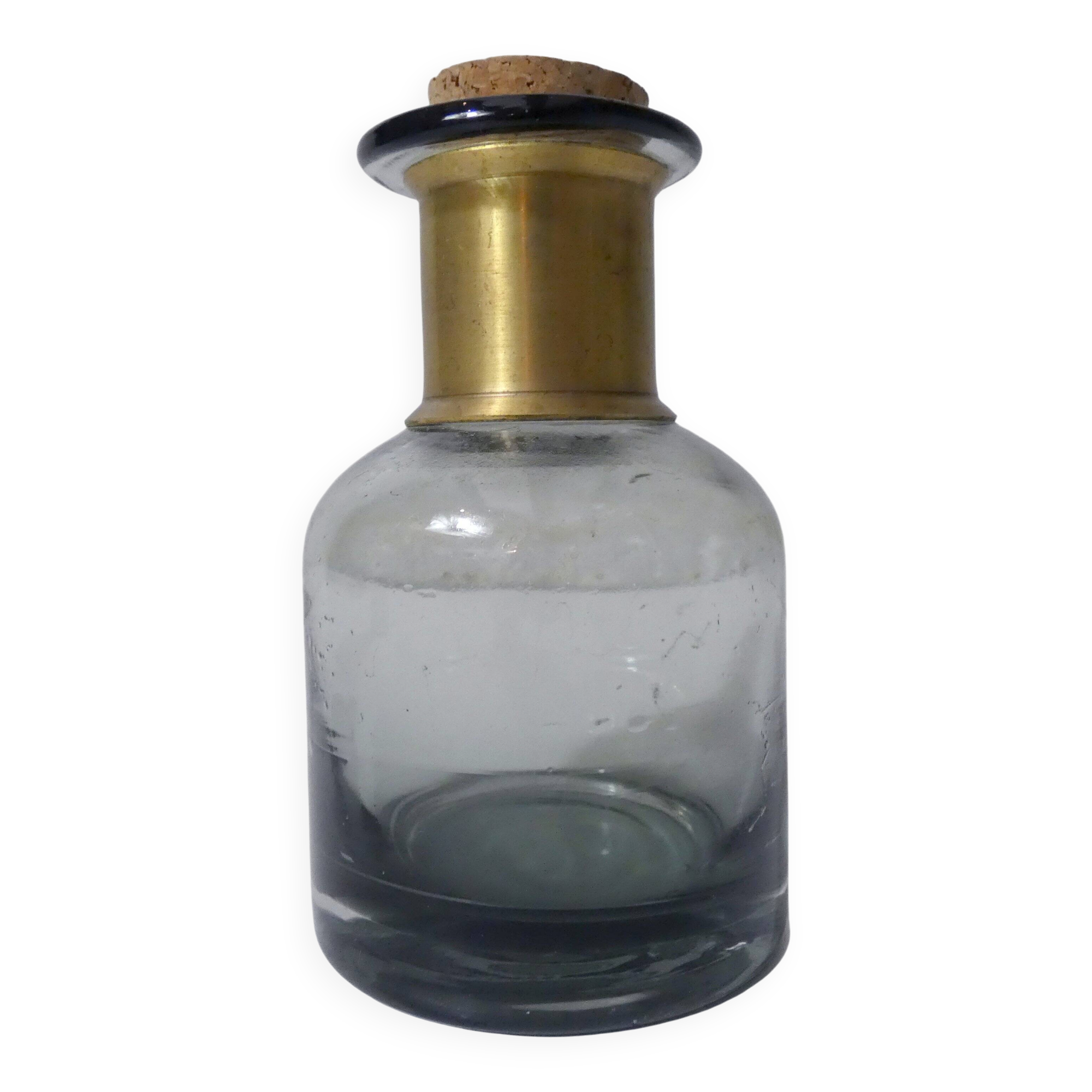 Smoked glass apothecary bottle with brass band