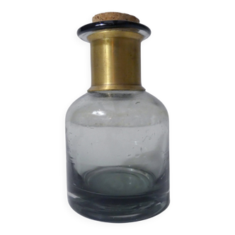 Smoked glass apothecary bottle with brass band