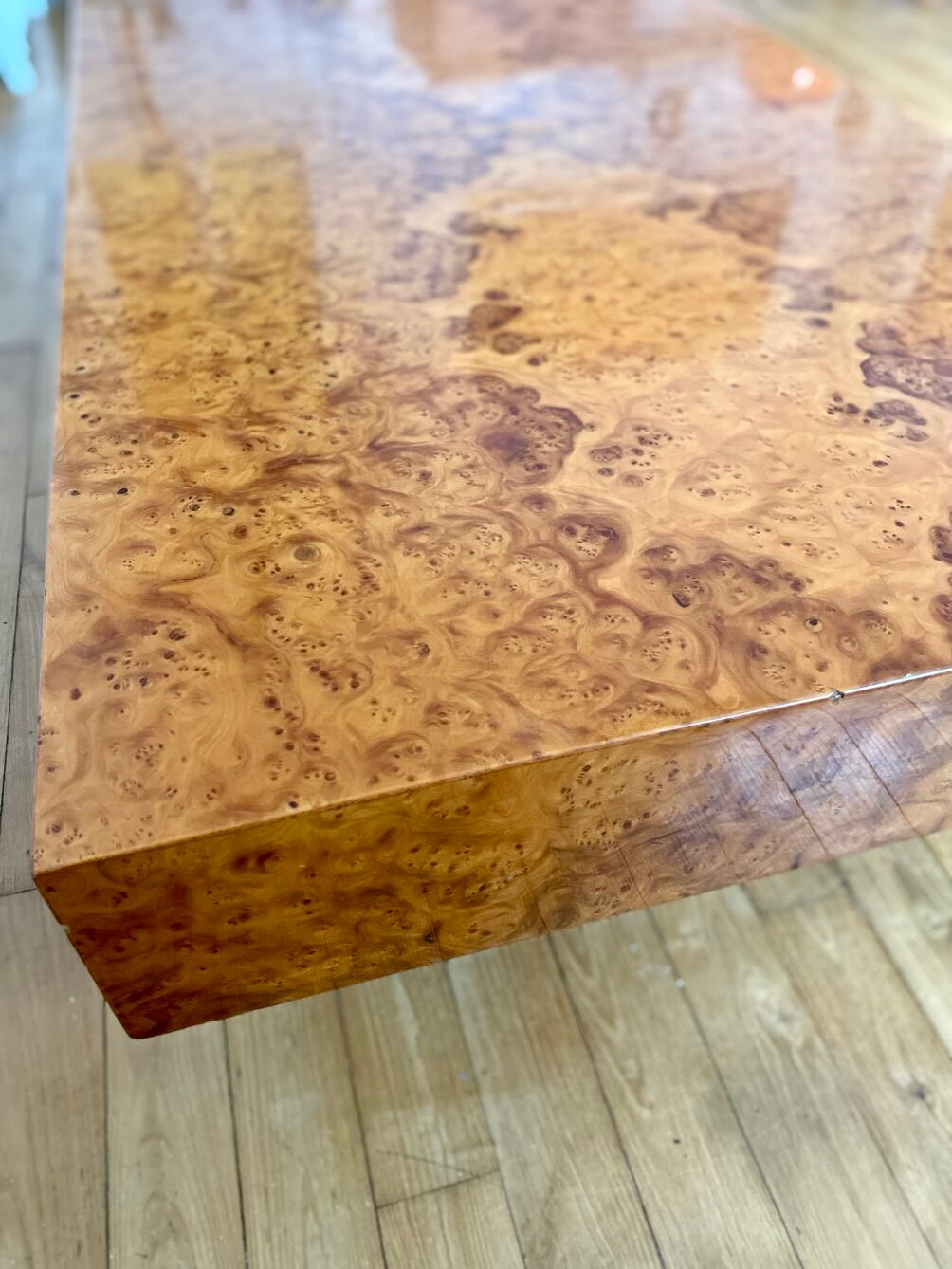 Coffee table in elm magnifying glass Rochebobois vintage