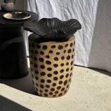 Stool, side table, cylindrical solid mango wood end table.