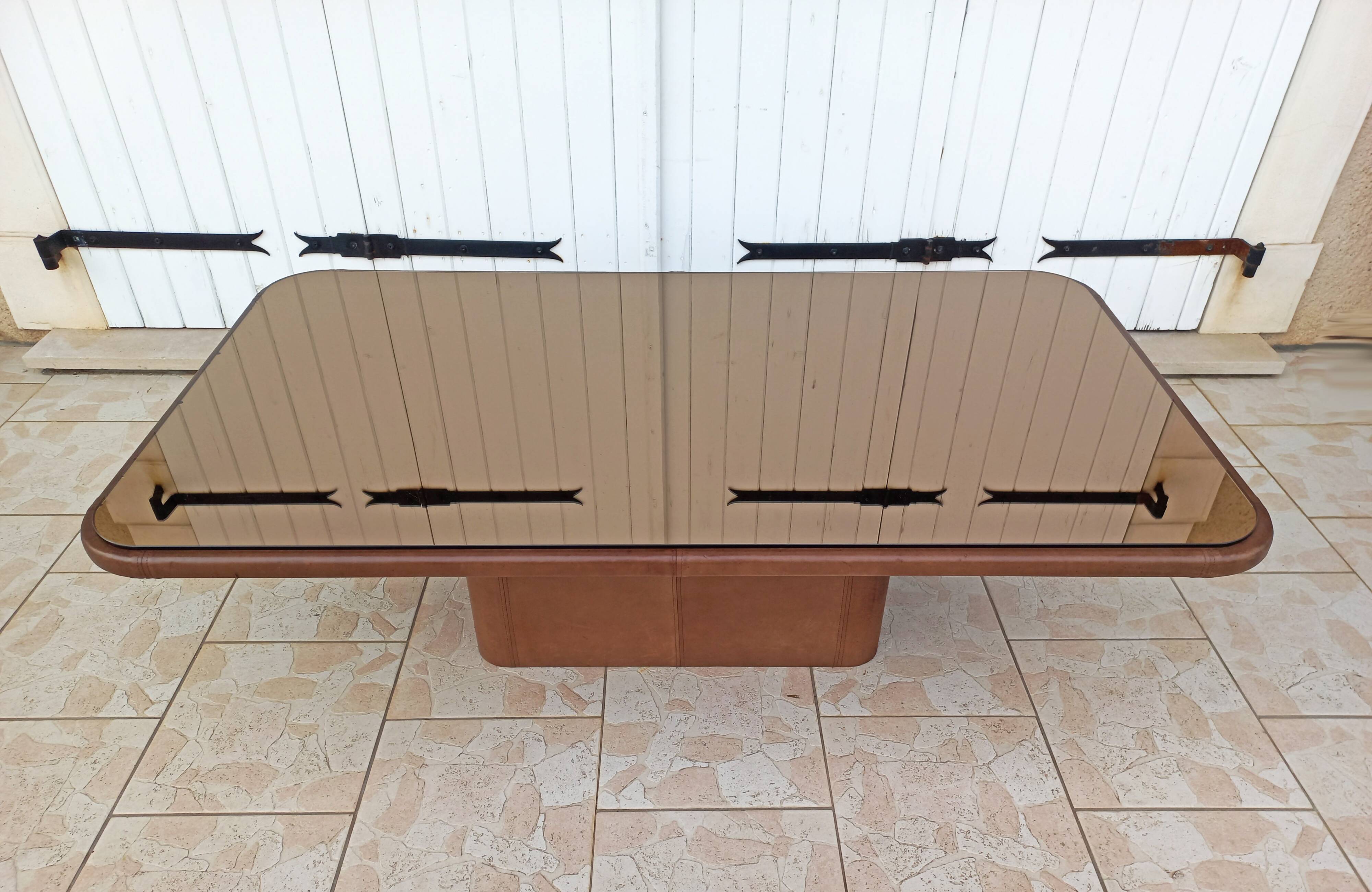 Brown leather designer coffee table