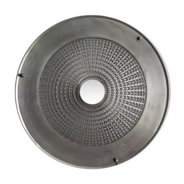 Plafonnier vintage en métal et verre moulé pressé, France 1970