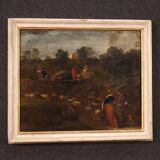 Tableau paysage bucolique scène pastorale du 18ème siècle