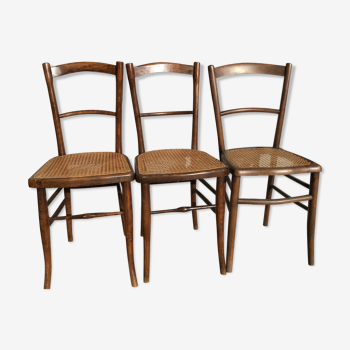 3 chaises bistrot cannées anciennes