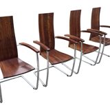 Ensemble vintage de quatre chaises design en hêtre massif chrome