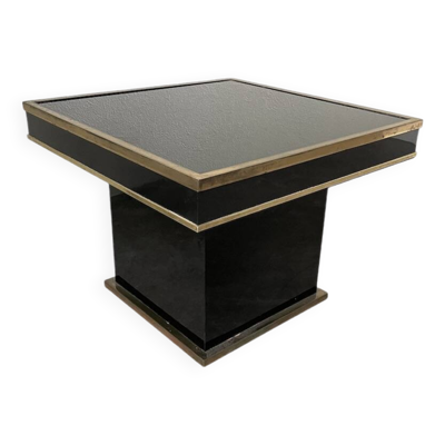 Table basse console appoint en laque noire et laiton