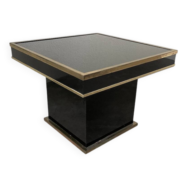 Table basse console appoint en laque noire et laiton