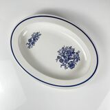 Large white & blue oval dish, bird and flower motif