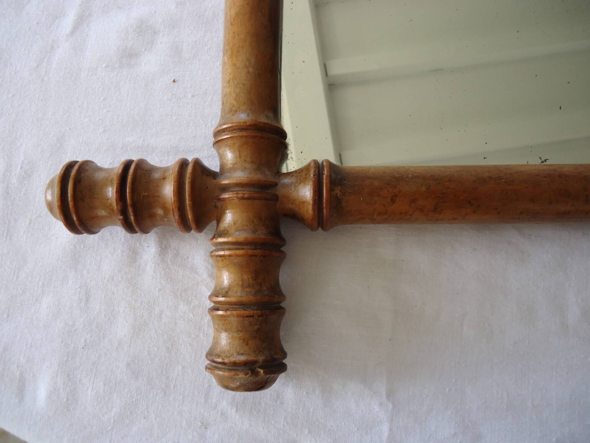 Antique turned wooden mirror in bamboo style, late 19th century A117