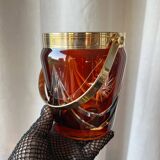 Vintage ice bucket in amber chiseled glass