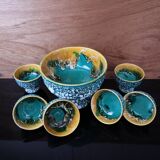 Salad bowl and its 6 Lava Green bowls in Vallauris style.