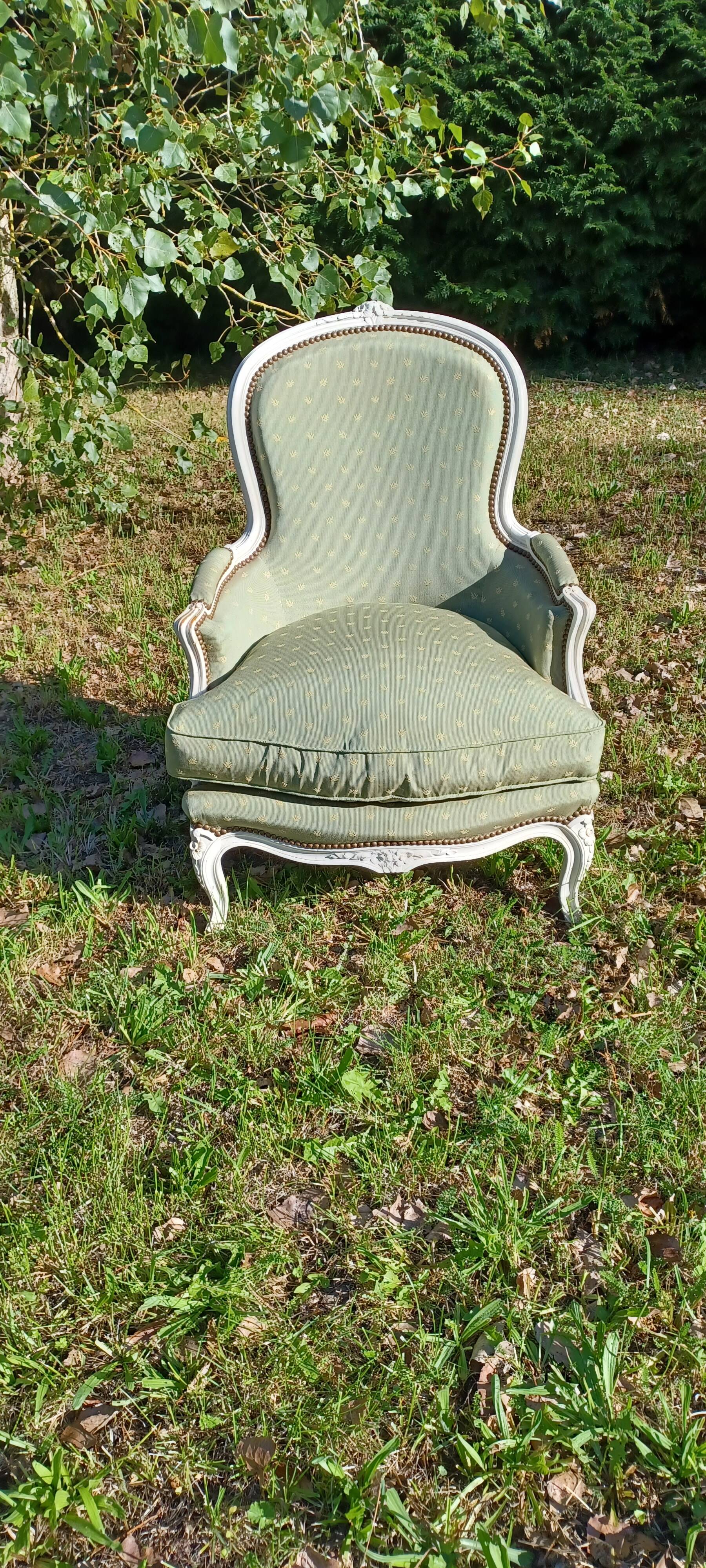 Voltaire Armchair / Louis XV Bergère (White & Green Patina)