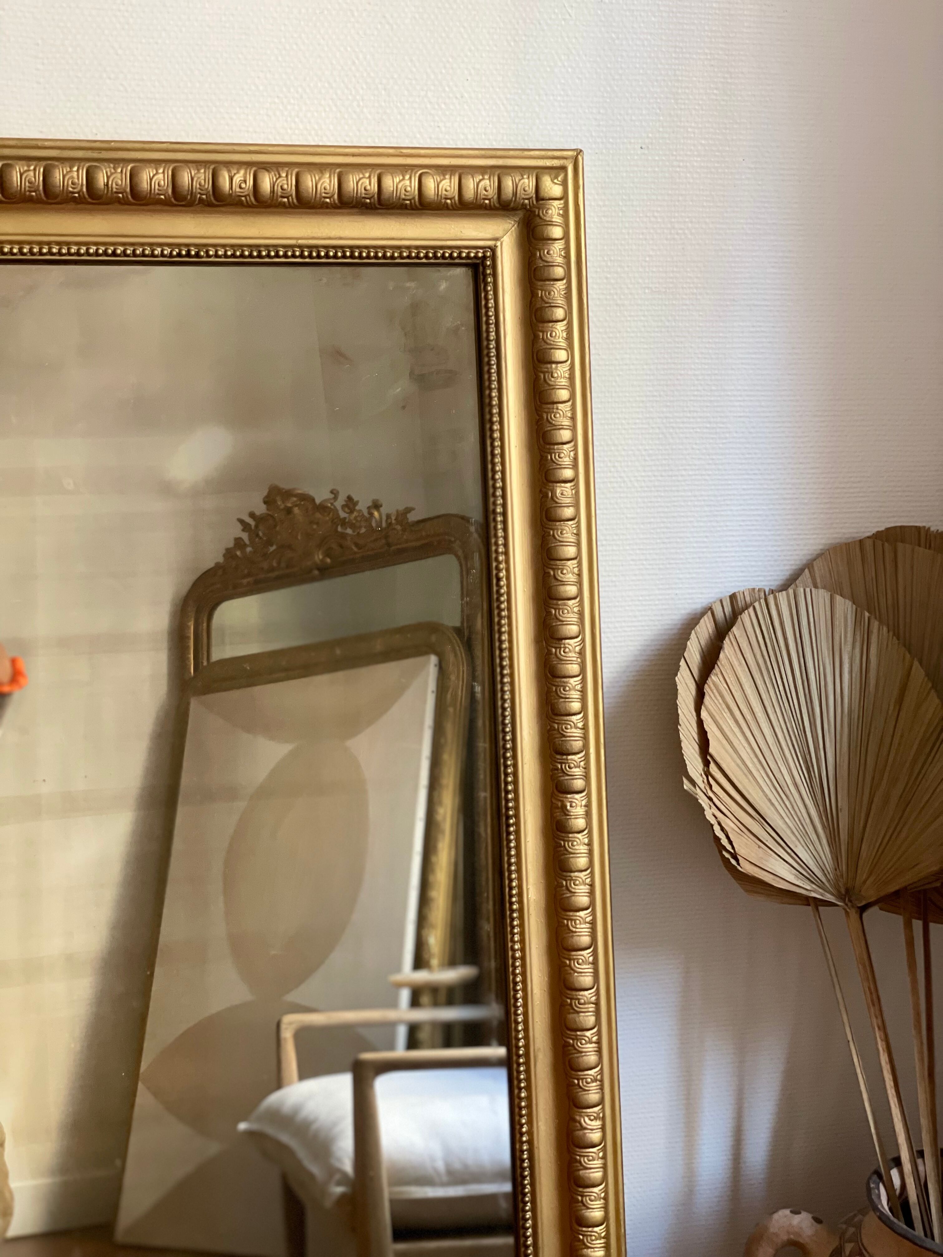 Old gilded mirror louis Philippe rectangular carved godrons