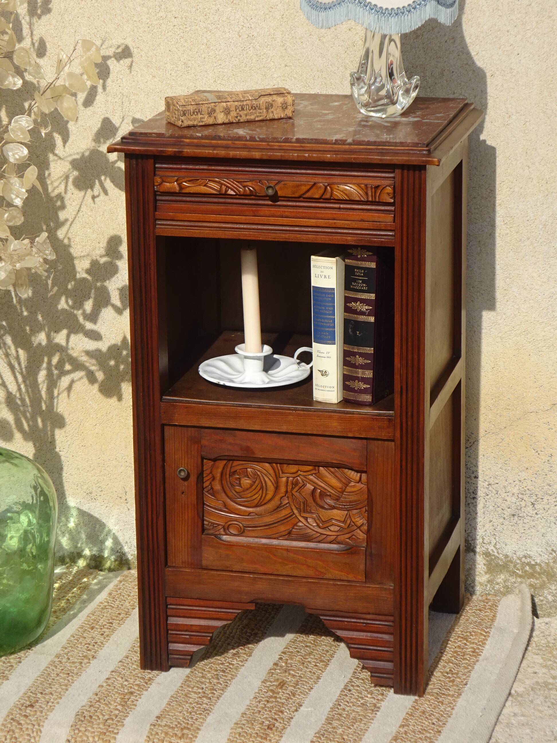 Art Deco period bedside table with marble top