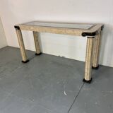 Console d'entrée vintage en travertin et laiton de style italien, années 1980