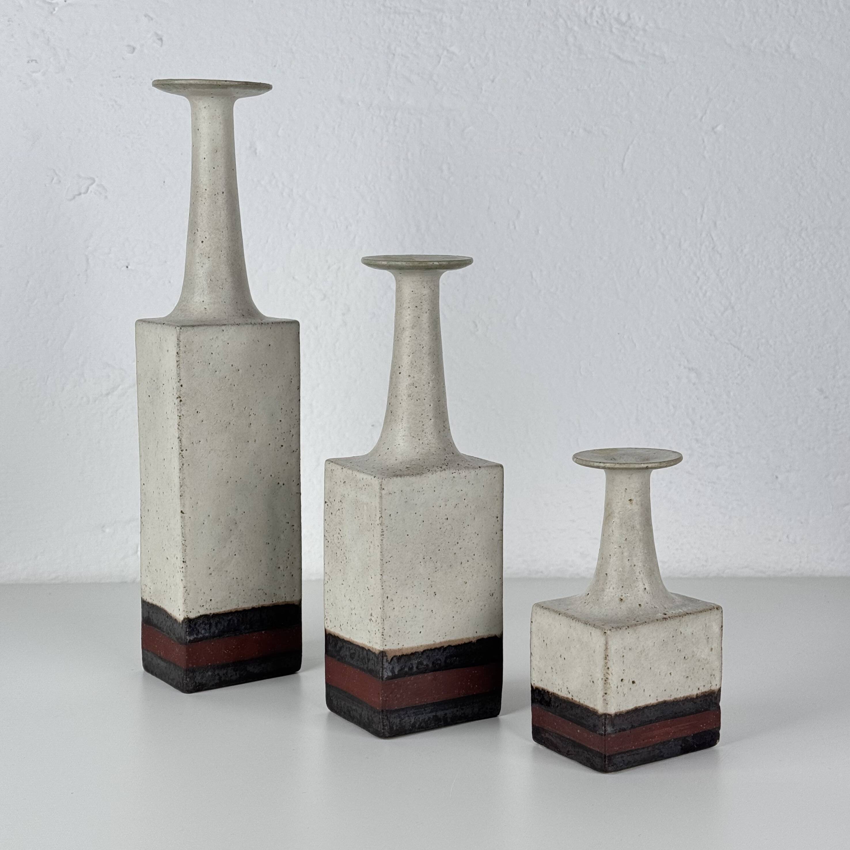 Rare Bruno Gambone Ceramic Monofiore Vase Trio, Italy – Mid-20th Century