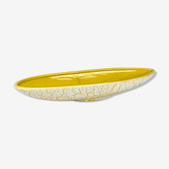 Oval ceramic cut glazed yellow and Mid-Century texture