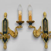 Pair of Gilded Bronze Wall Lights in Empire Style with Two Lights by Lucien Gau
