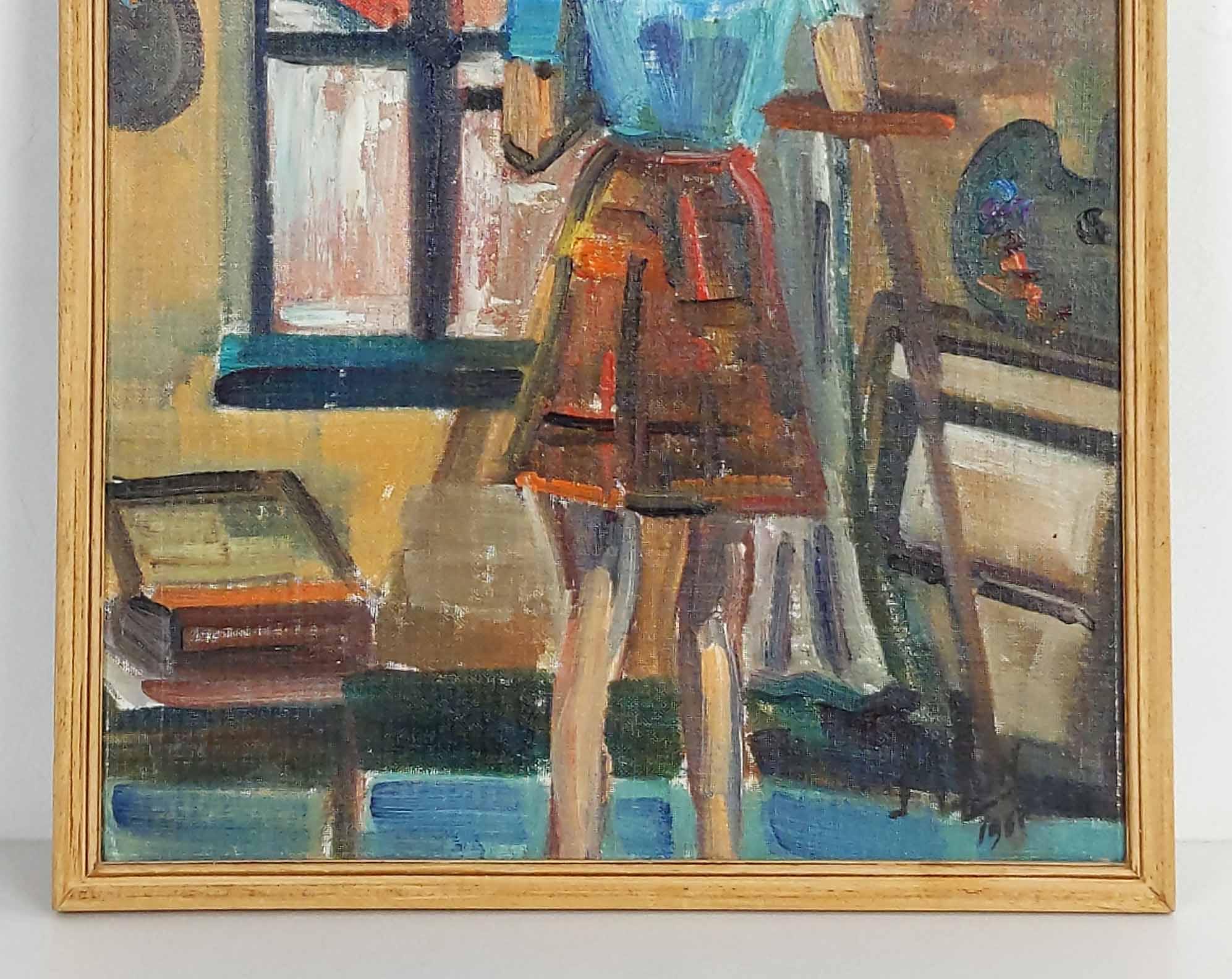 Oil painting of a young woman signed Milon 1967