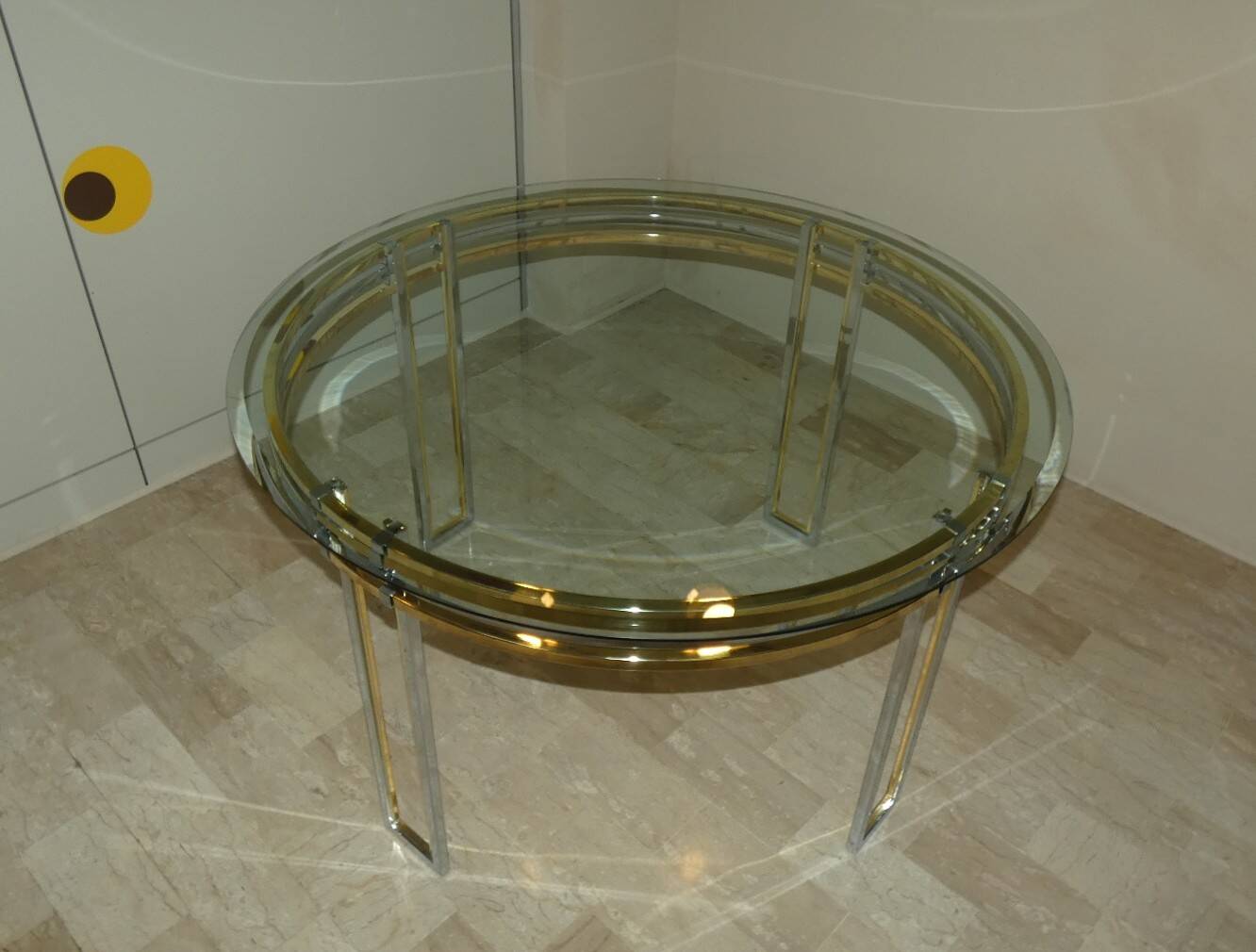 Dining table in chrome and gold steel, Romeo Rega style, Italy, 1970s.