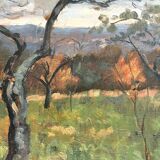 Tableau « Paysage arboré » , Huile sur panneau