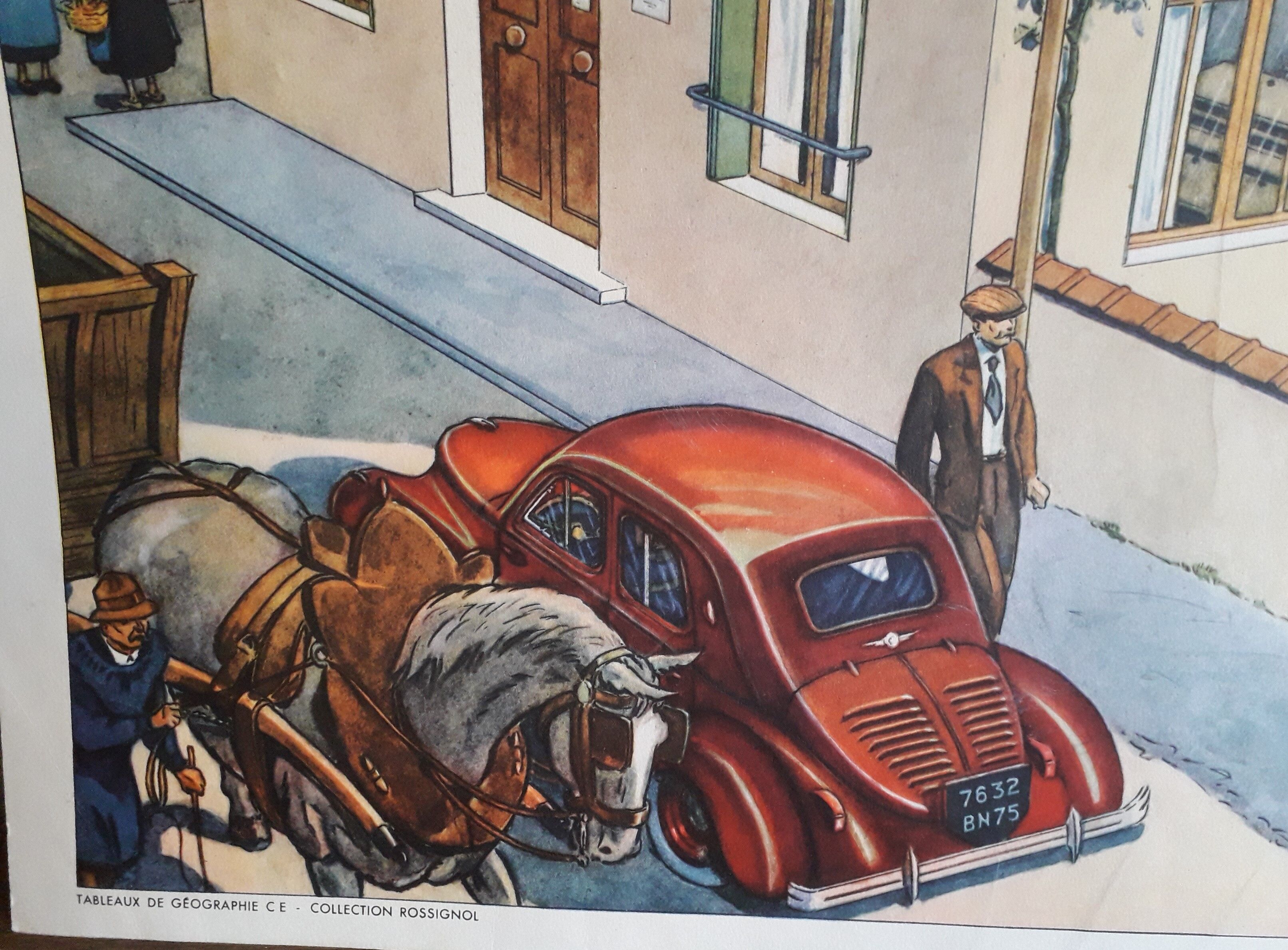 School poster 50s, Rossignol editions, cardinal points the school plan