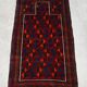 Vintage Baluchi prayer rug, hand-knotted, dyed wool from the 1970s.