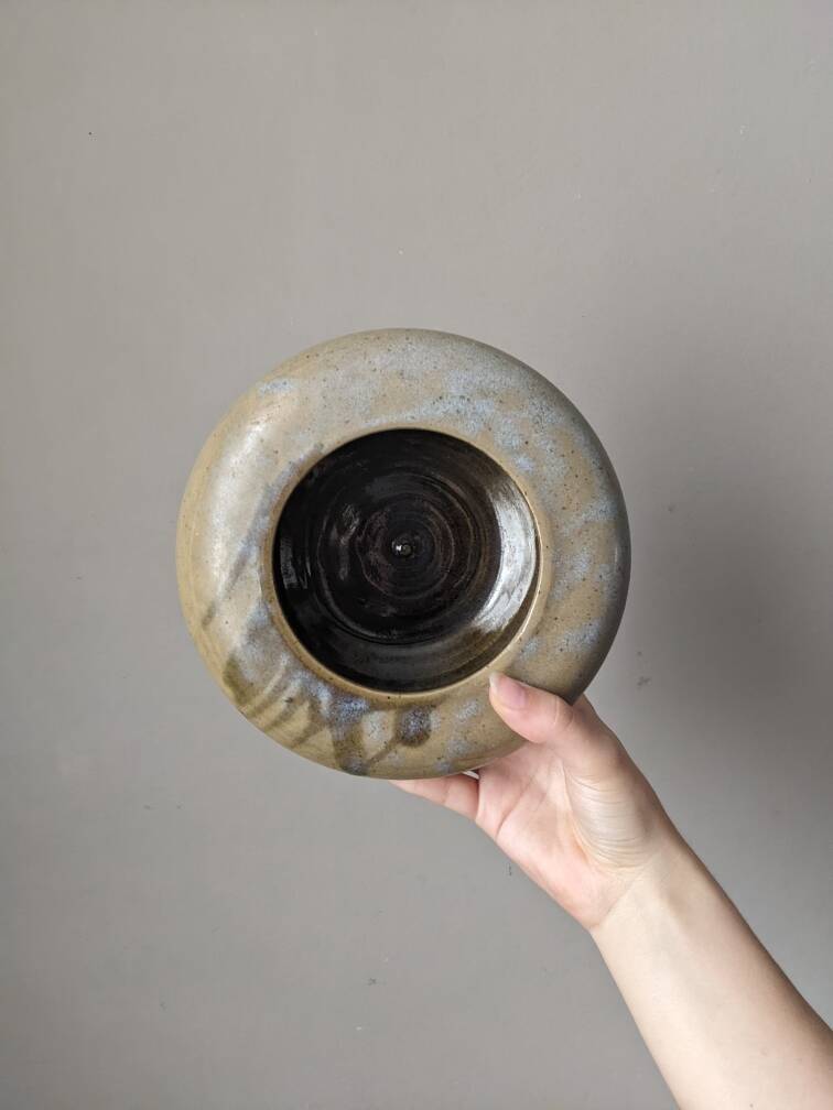Handmade ceramic vase or empty pocket, Japanese design, Japandi stoneware