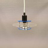 Small Danish Space-Age hanging lamp in translucent plexi glass, estimated 1980s.
