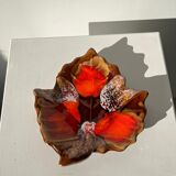 Empty Vallauris pocket in the shape of a leaf, orange and brown iced décor
