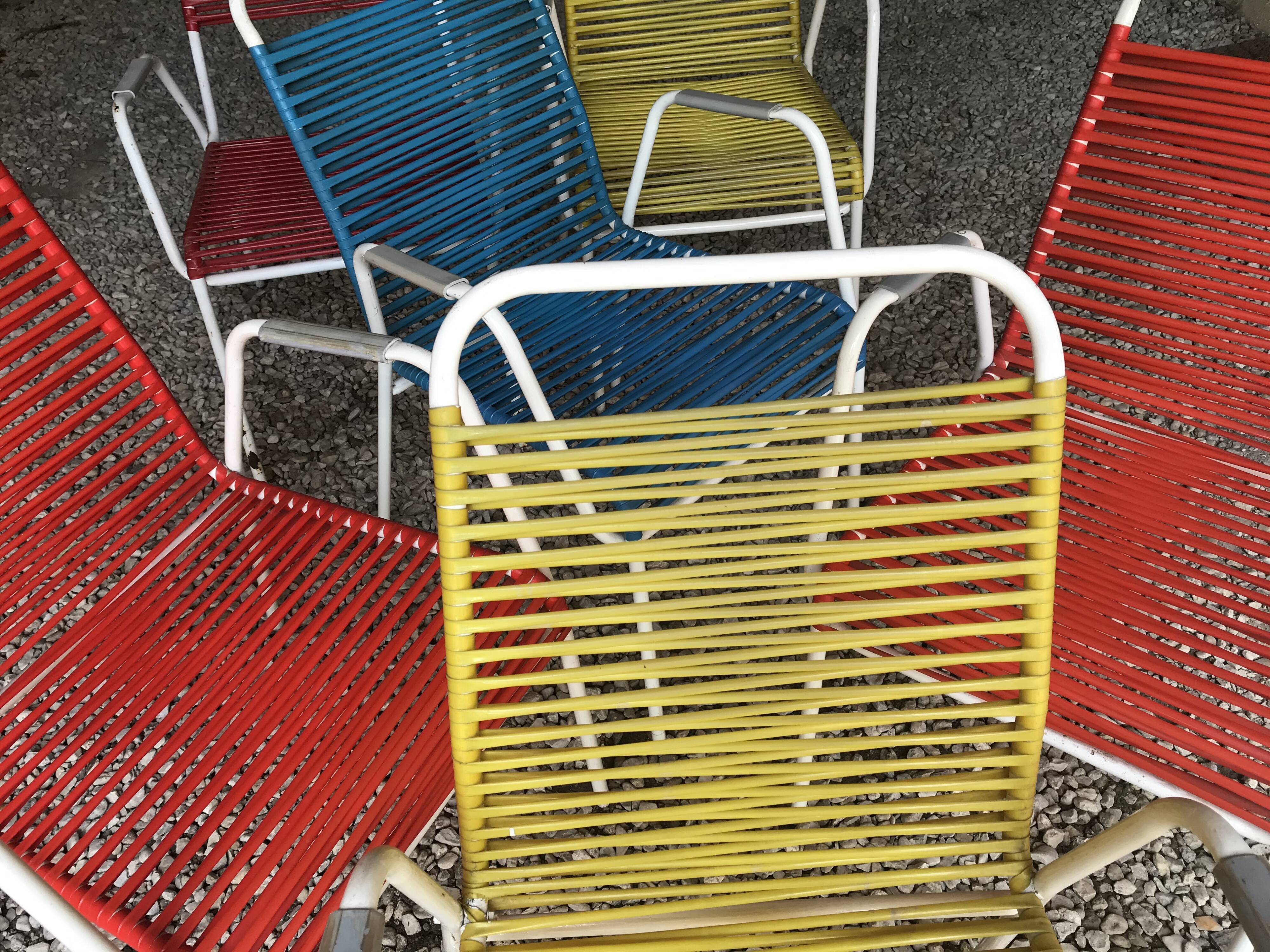 Lot de 6 fauteuils scoubidou vintage