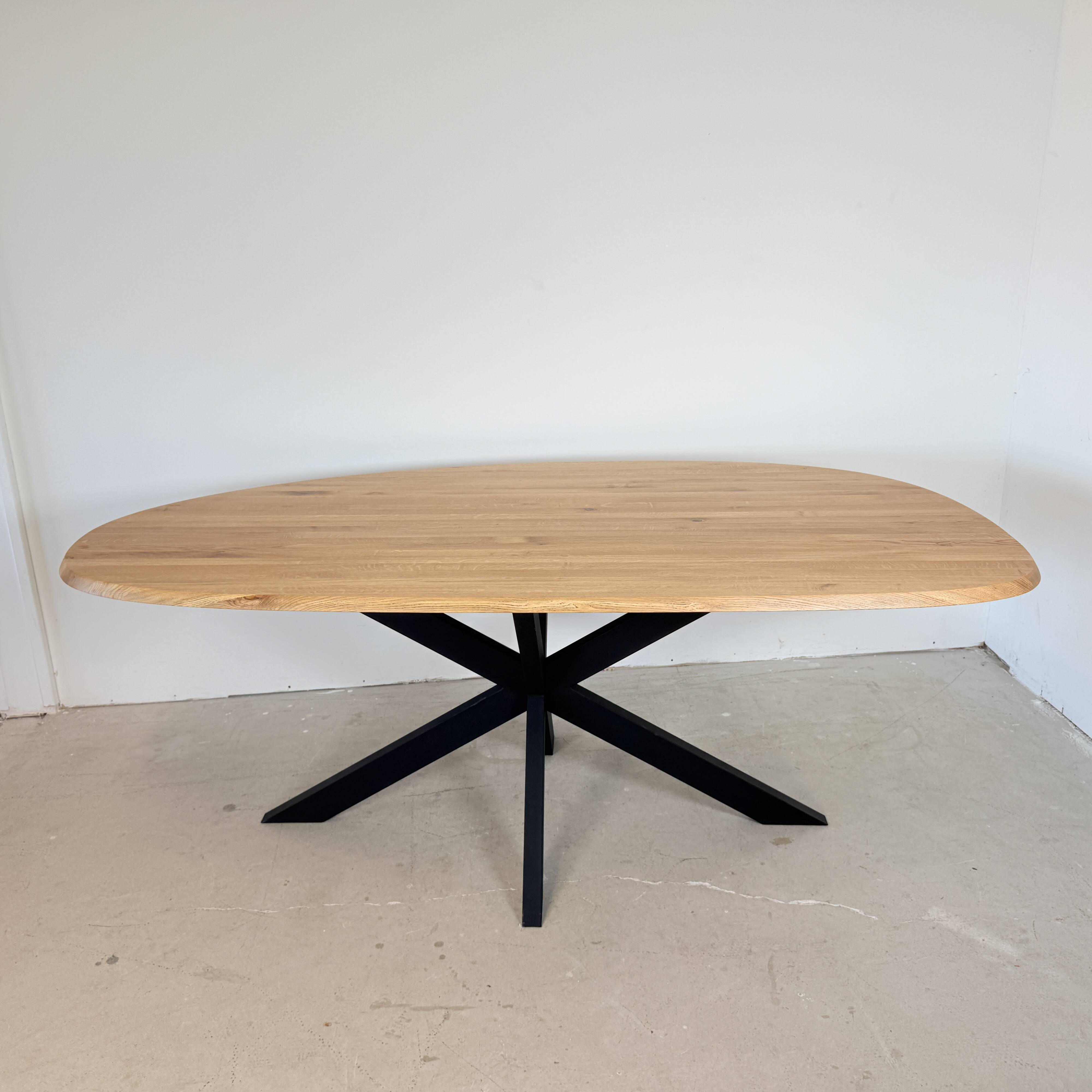 Organic oak dining table with steel matrix base, Hjort Knudsen
