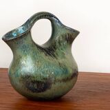 Art Deco double-necked vase in iridescent green flamed stoneware by Alphonse Cytère.