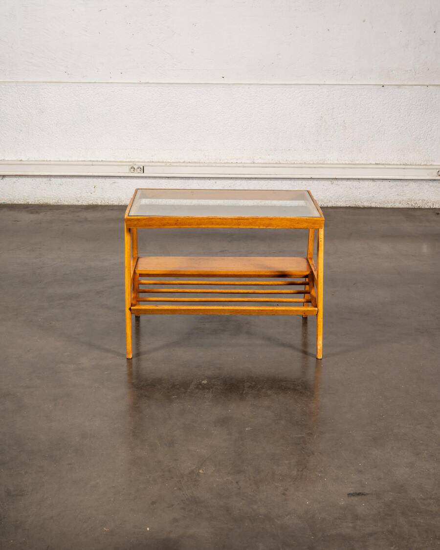Glass and wood side table