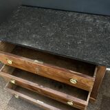 Empire style chest of drawers with 3 drawers and marble top - solid mahogany