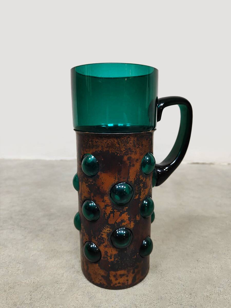 Vintage copper base bubble glass vase & glasses Nanny Still Raak