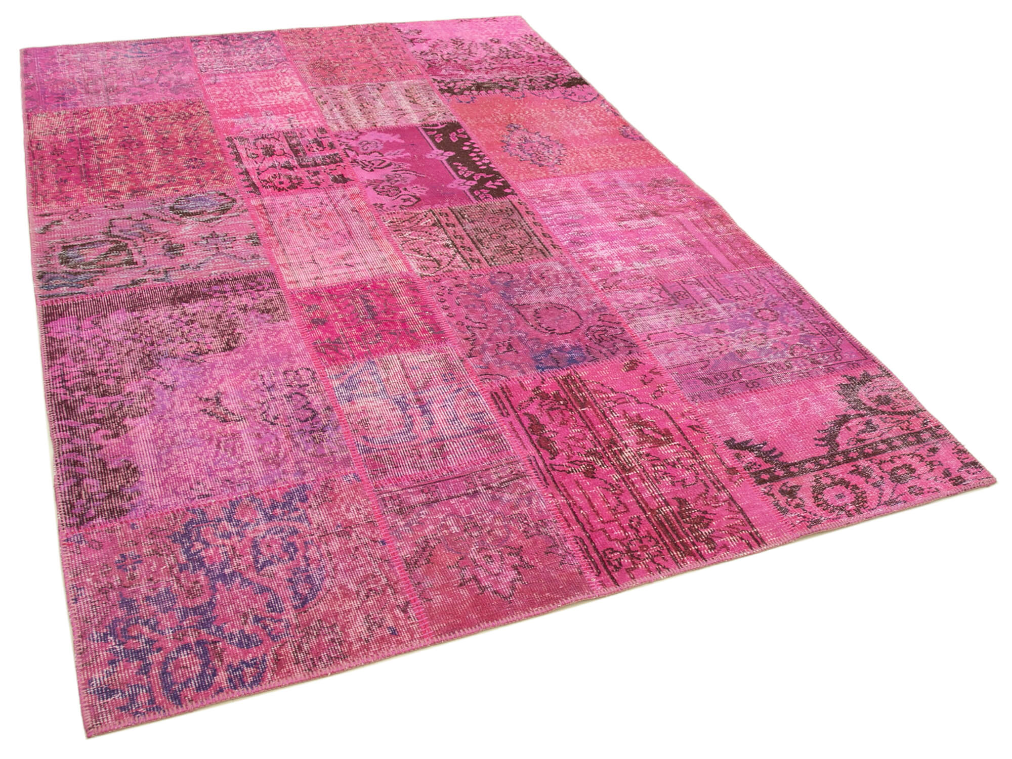 Handmade turkish overdyed 170 cm x 241 cm pink patchwork carpet