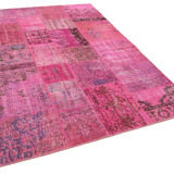Handmade turkish overdyed 170 cm x 241 cm pink patchwork carpet