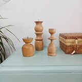 Set of 3 Scandinavian turned wooden candle holders