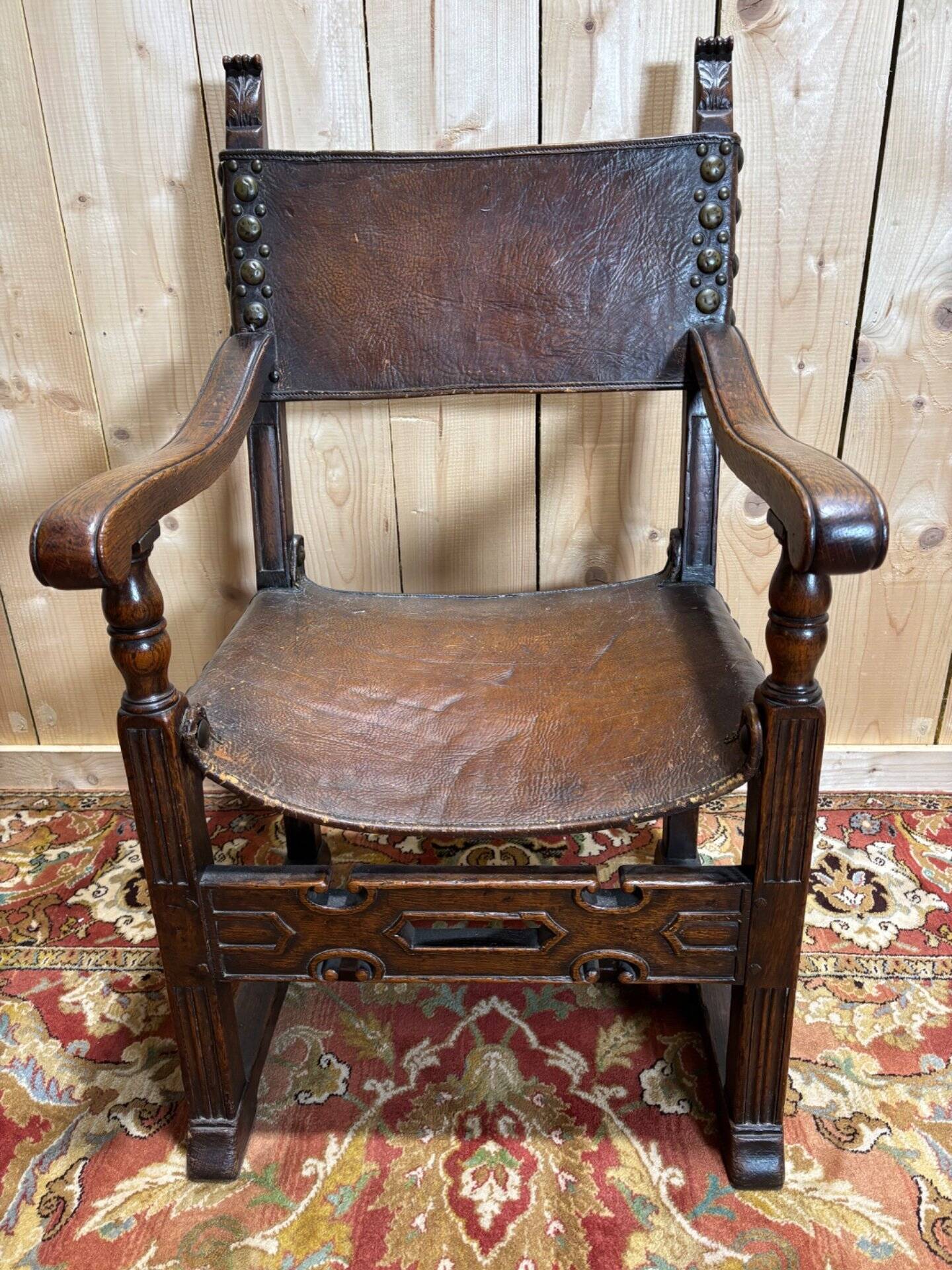 Fauteuil de bureau en chêne et cuir